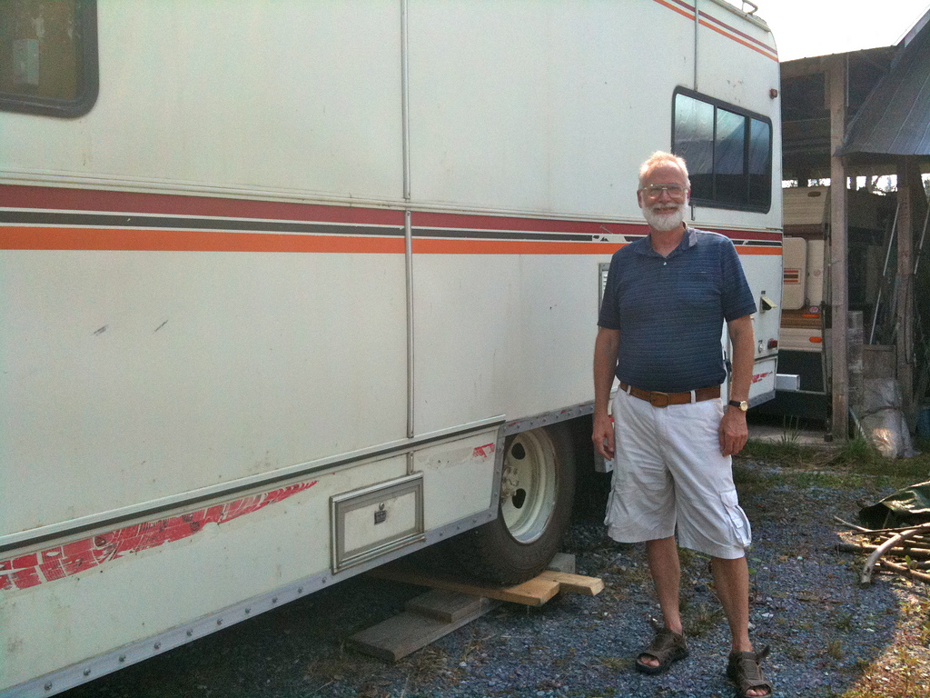 I also enlisted the help of mechanic-extraordinaire and farm Opa, Murray, to help get the non-running motor running long enough to move it into it's permanent (while on the farm) resting place.